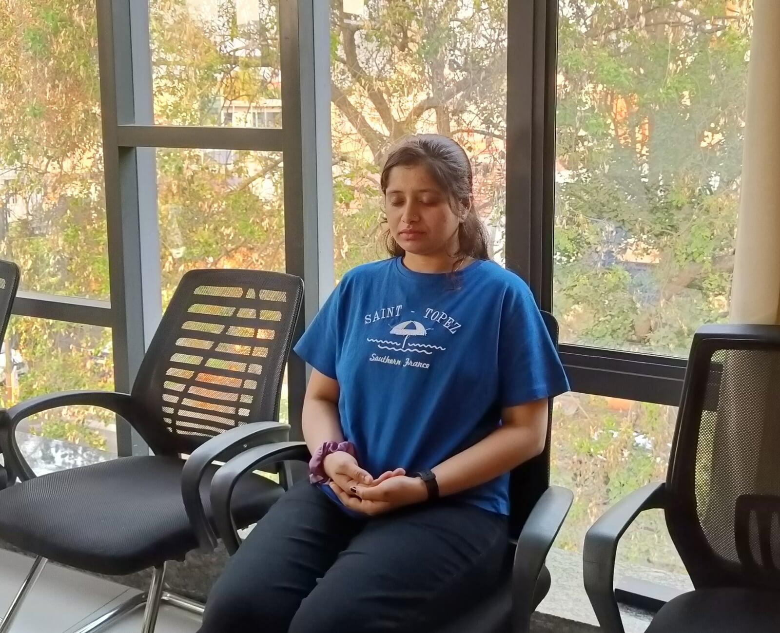 Interns meditating in mindfulness corner