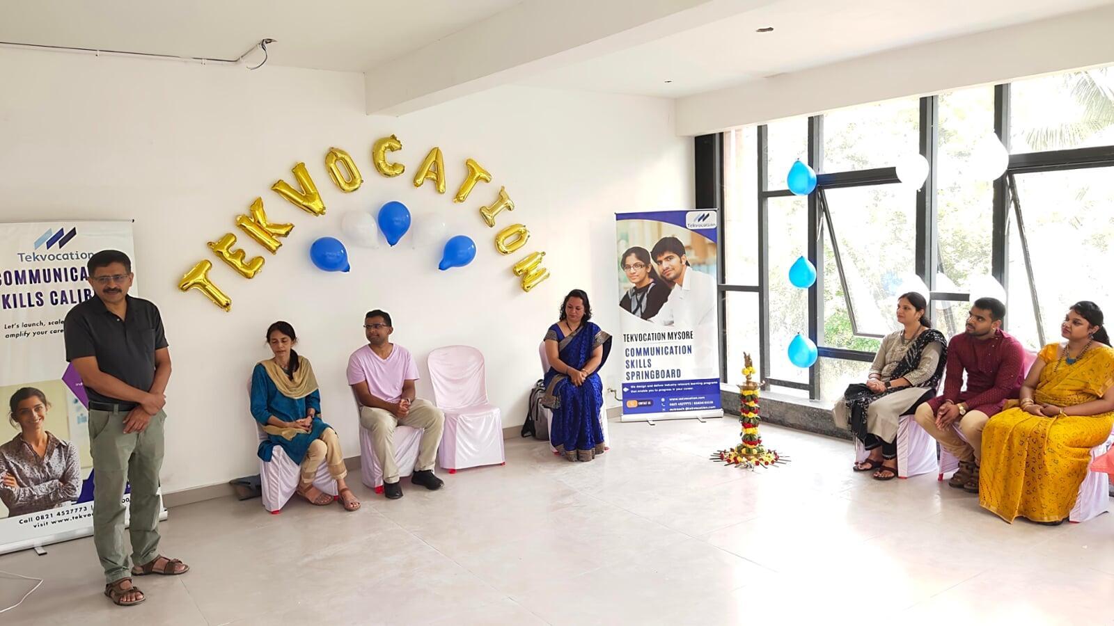 Reflection event at Tekvocation with Tony G Thomas addressing interns after their 3-month experiential learning program.